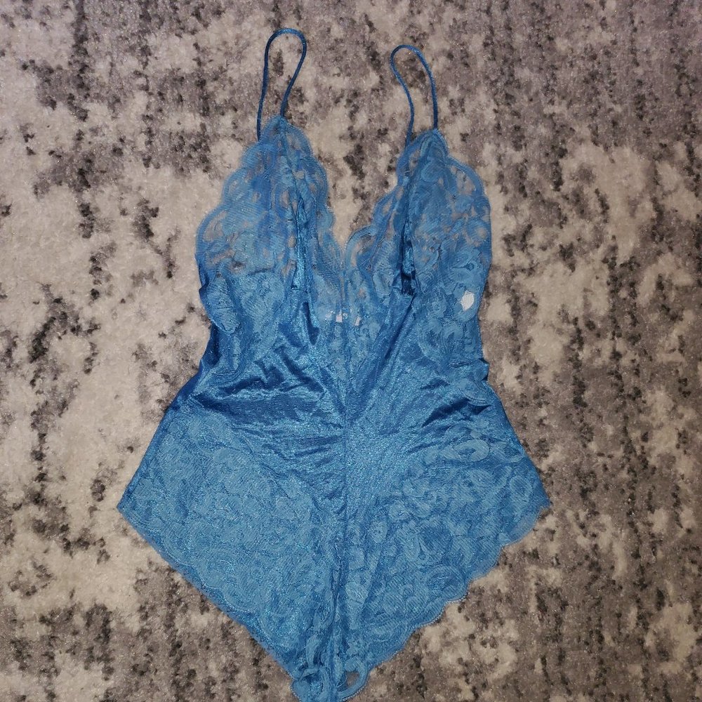 Interludes Blue Teddy Vintage Lingerie EUC